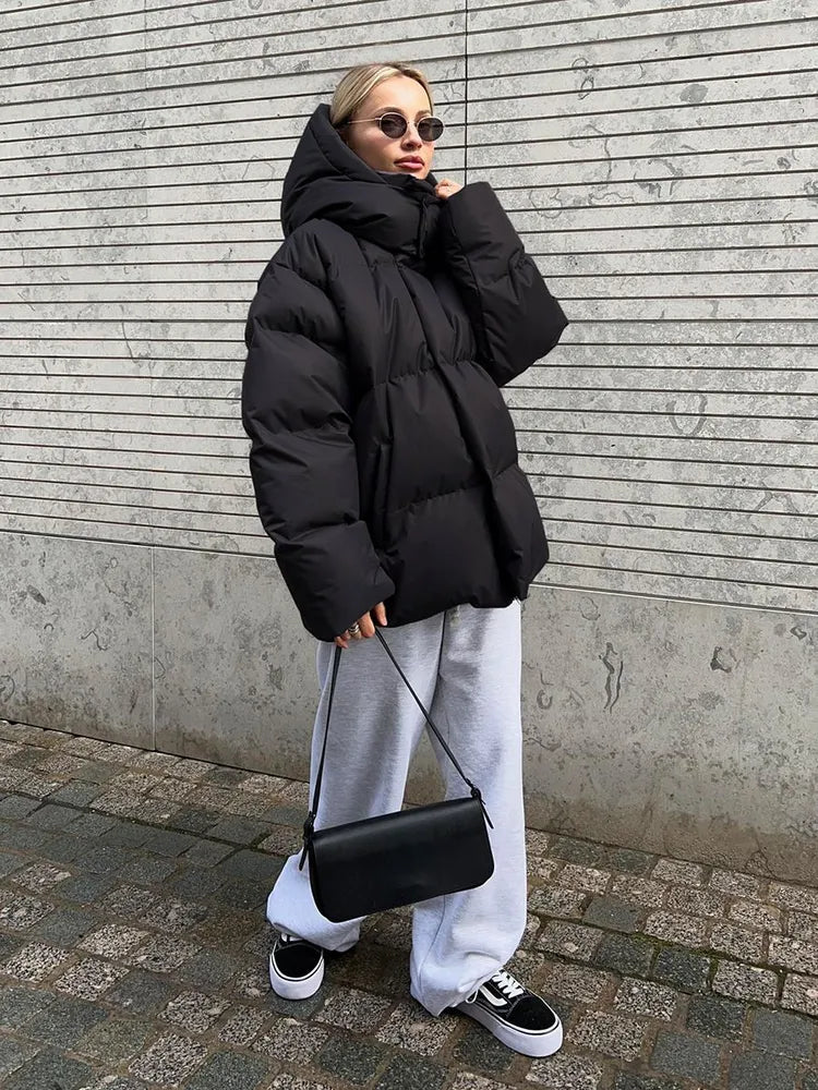 WW | Damen Pufferjacke - Stepp-Langjacke - Mit Kapuze Hoher Kragen - Warm Isoliert