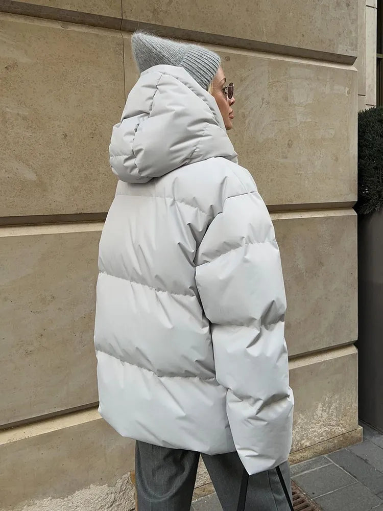 WW | Damen Pufferjacke - Stepp-Langjacke - Mit Kapuze Hoher Kragen - Warm Isoliert