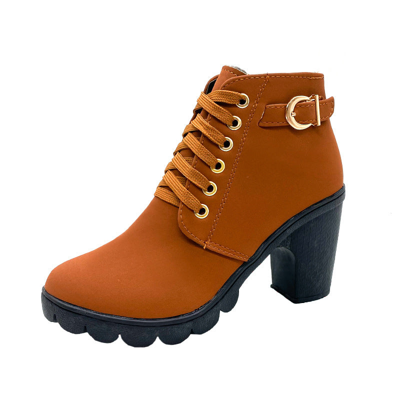 WW | Stiefeletten mit Blockabsatz - Warm Gefüttert - Rutschfeste Sohle - Goldene Details