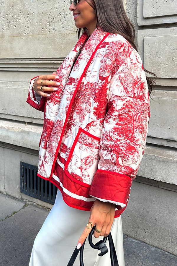 WW | Songs Porcelain Ink Printed Bag Quilted Cotton Kimono Jacket