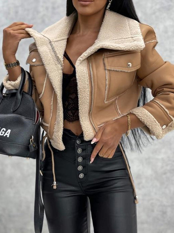 WW | Farbe Vintage Lammwoll Kurze Reißverschlussjacke