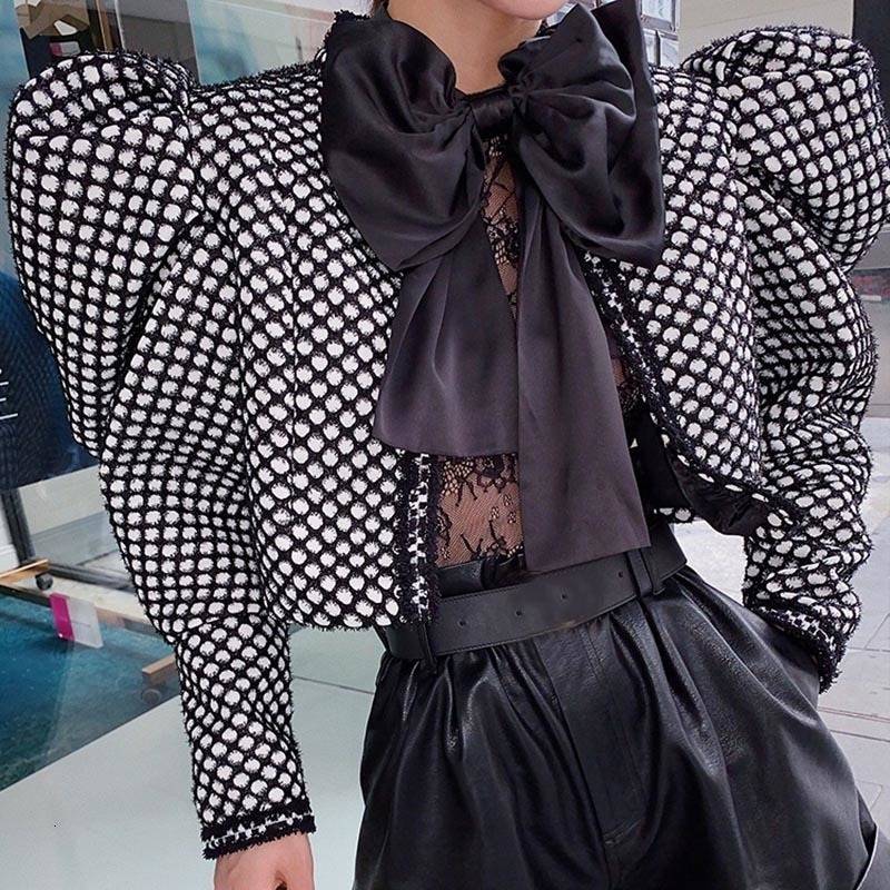 WW | Puff-Ärmel Bluse - Polka-Dot-Design - Schleifenakzent - Auffällige Abendmode