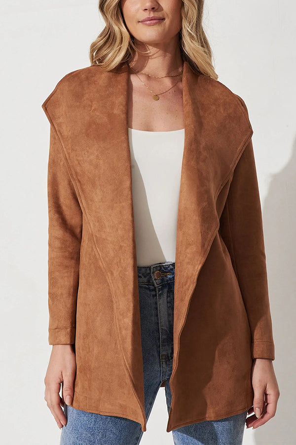 WW | Farbe Anzug Strickjacke großer Revers Wildleder langärmlige Jacke