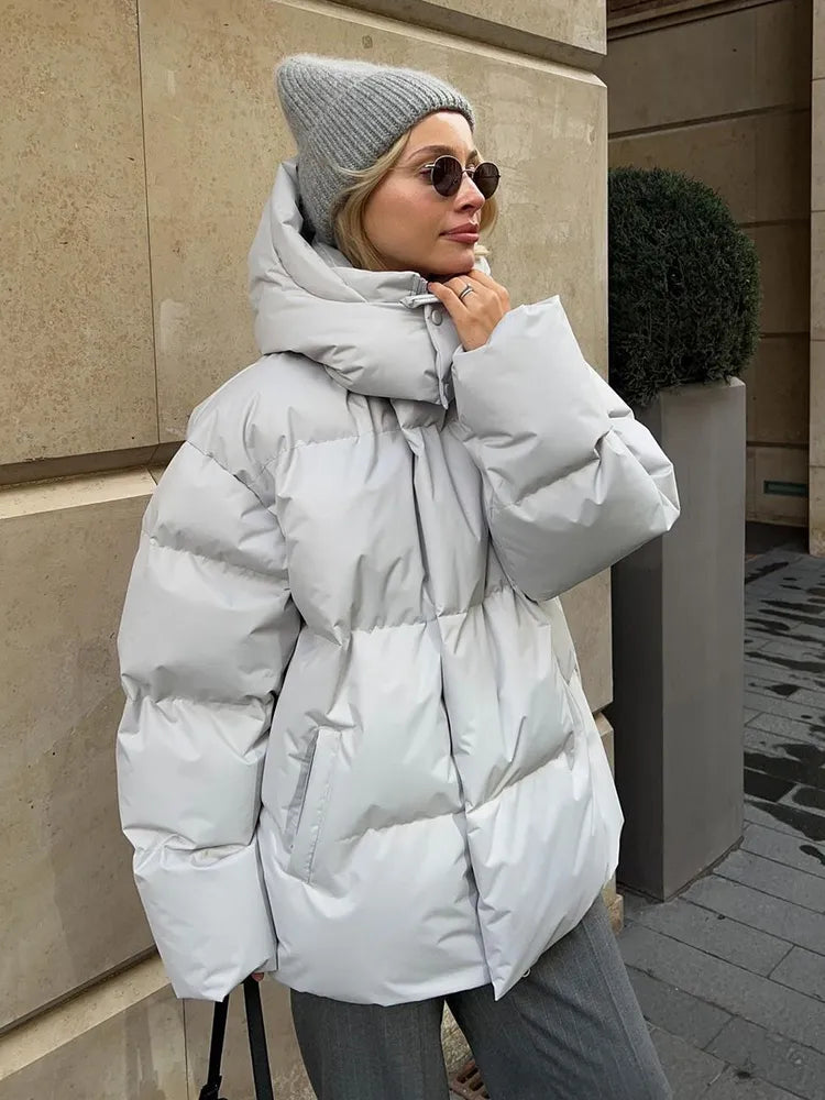 WW | Damen Pufferjacke - Stepp-Langjacke - Mit Kapuze Hoher Kragen - Warm Isoliert