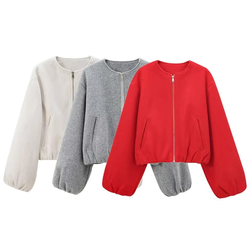 WW | Zipper soft short women's bomber jacket
