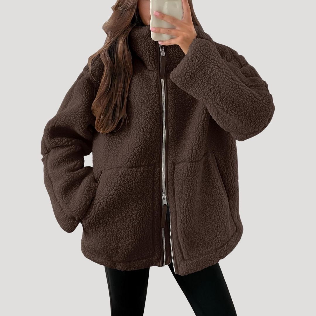 WW | Damen Fleece Teddy Zip-Up Flauschige Winterjacke