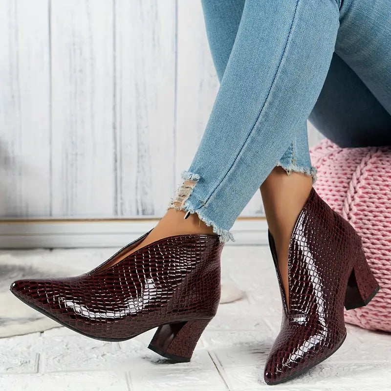 WW | Glänzende Croco Print Stiefeletten