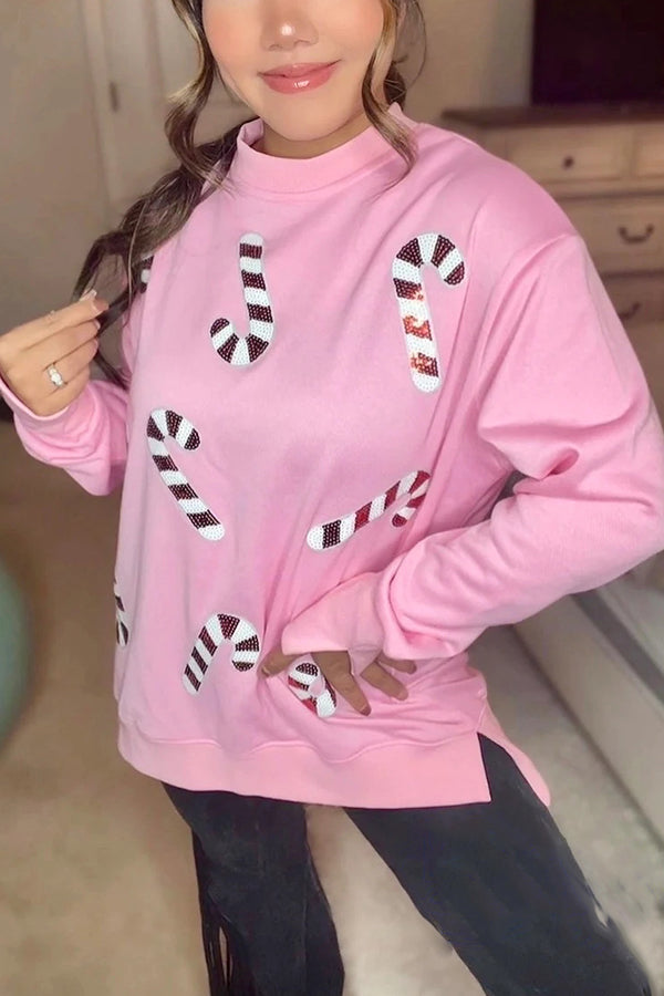 WW | Weihnachts-Pailletten-Lässiger Rundhals Langarm-Sweatshirt