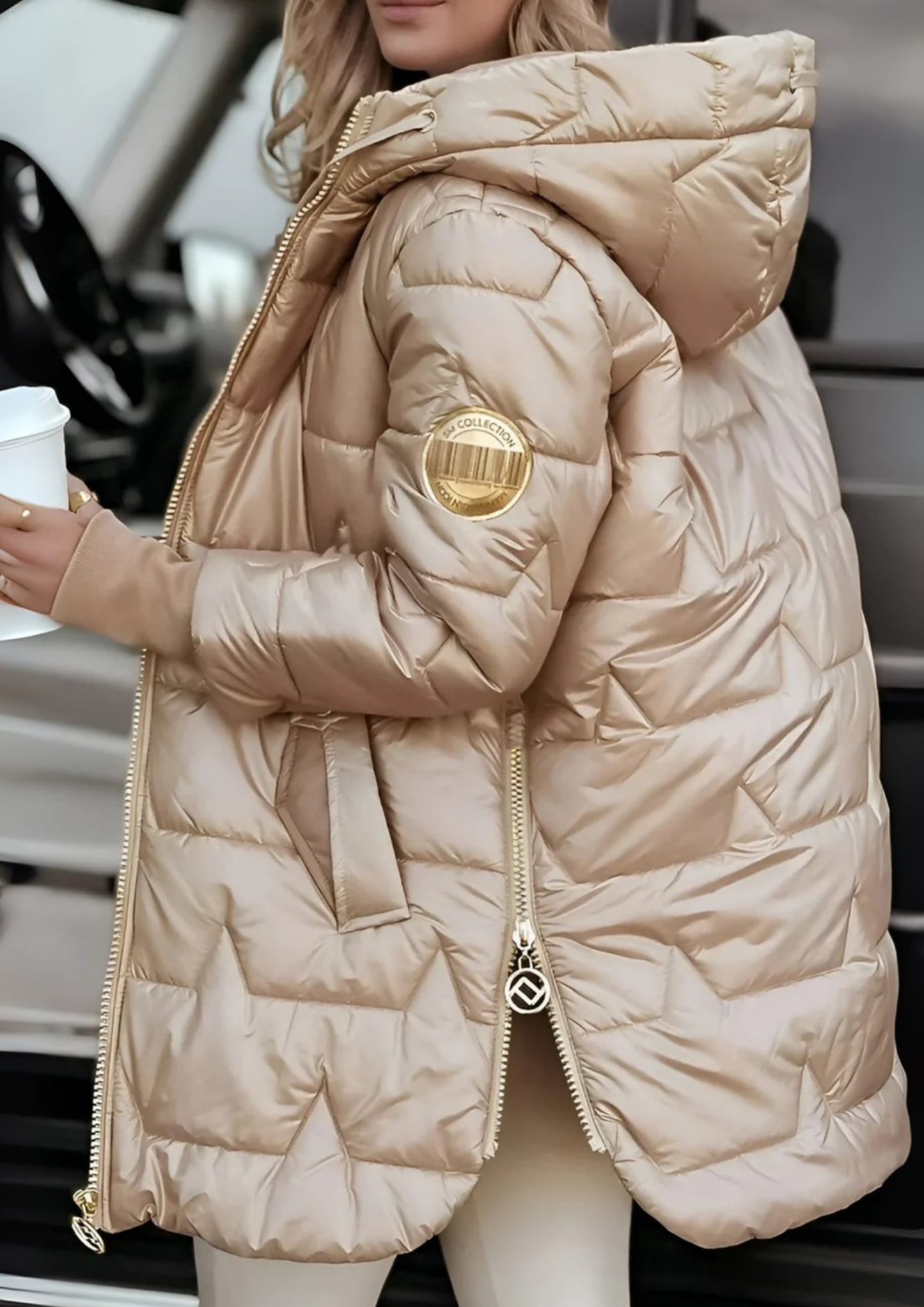 Lira Elegant Hooded and Padded Winter Coat - Beige