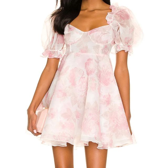 WW | Organza-Kleid mit Blumenmuster und Puffärmeln sowie Herzausschnitt