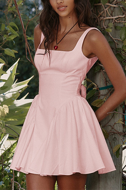 WW | Rosiedress Square Neck Schleife Knot Rückenfrei Mini Kleid