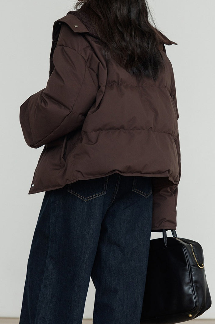 WW | Kragen Weißer Entendaunen-Pufferjacke