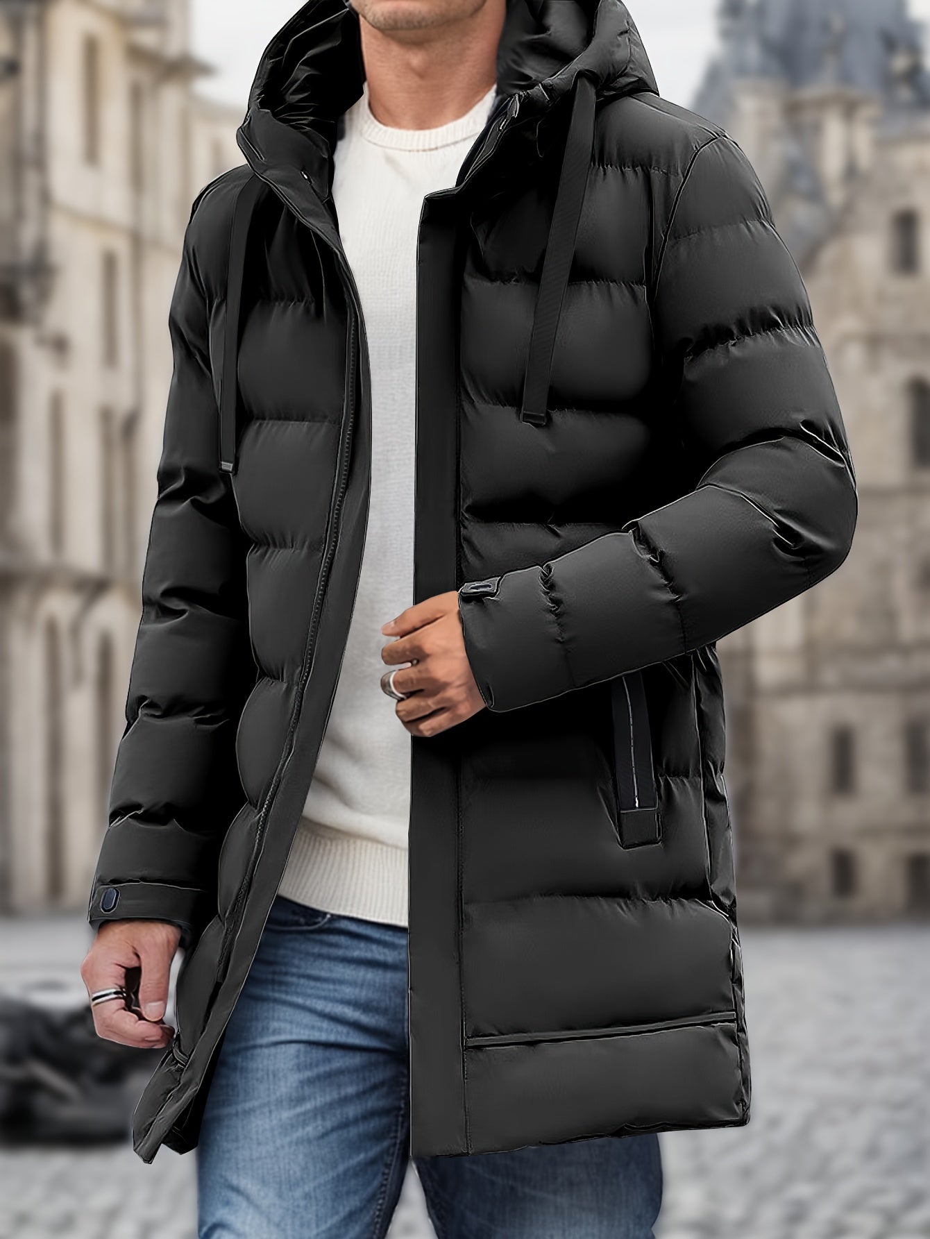 WW | Hooded Cotton Material With Large Pocket And Drawstring Winter Jacket For Men - Perfect for Outdoor Activities