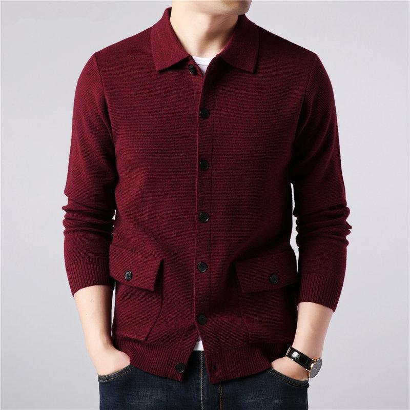 WW | Strickjacke Gestrickte Wollmischung Slim Fit Knopfleiste & Kragen Taschen