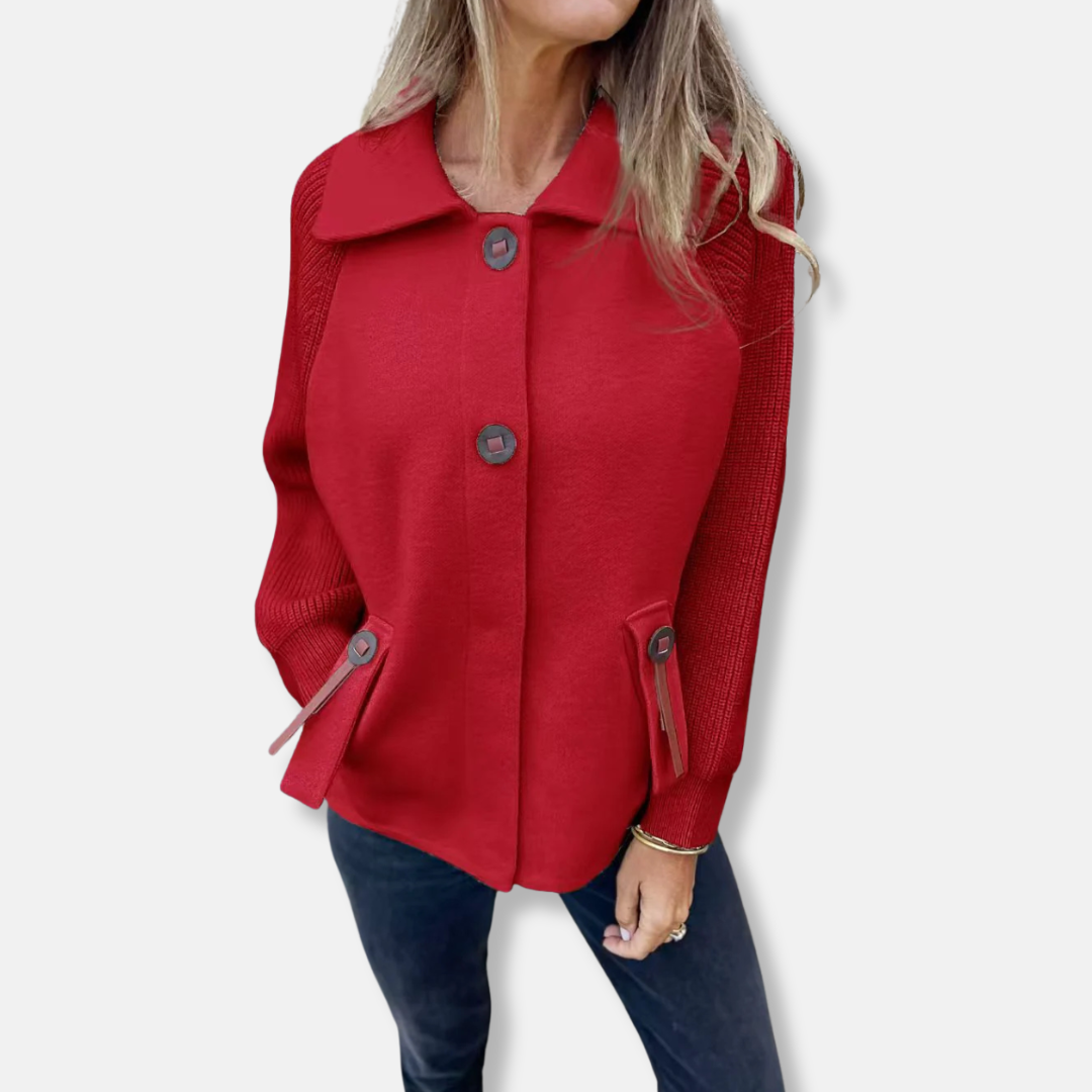 WW | Jacket - Casual fit - Knitted sleeves - With lapel - Button closure