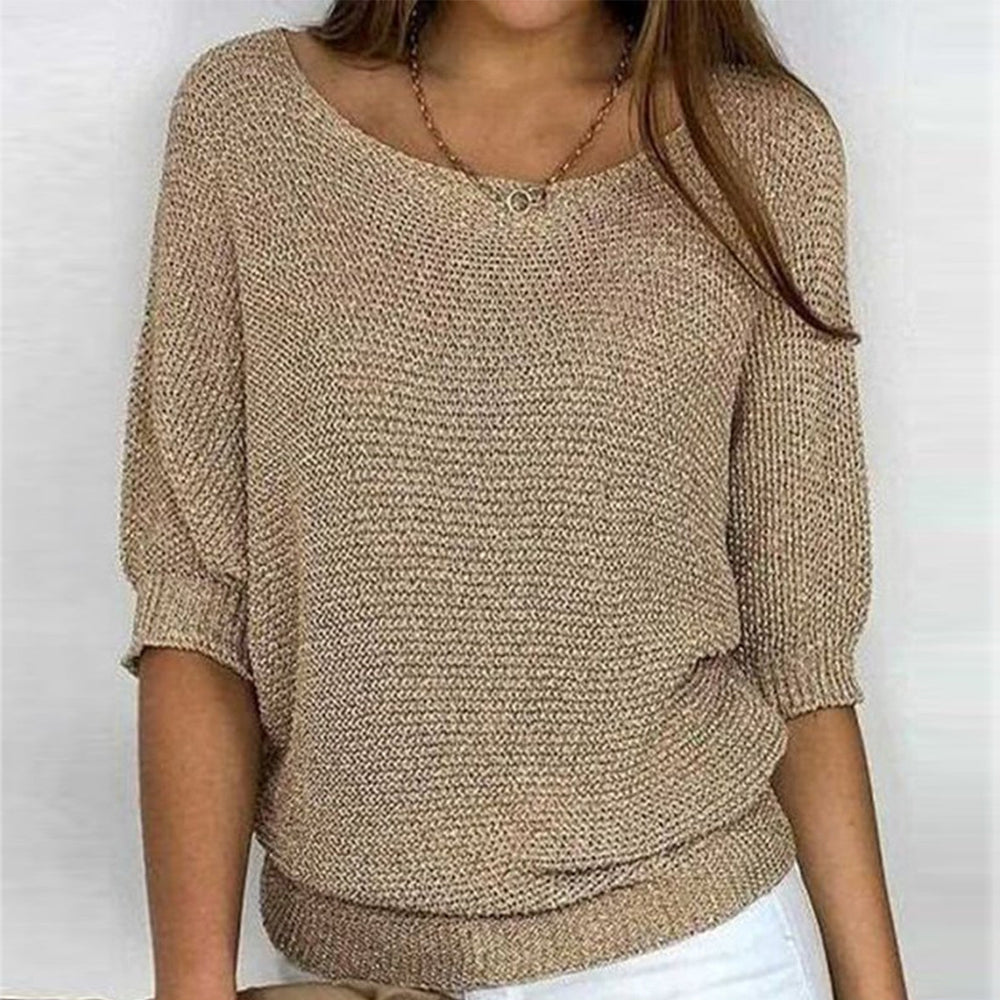 W&W - Goldfarbener einfarbiger Pullover mit Rundhalsausschnitt