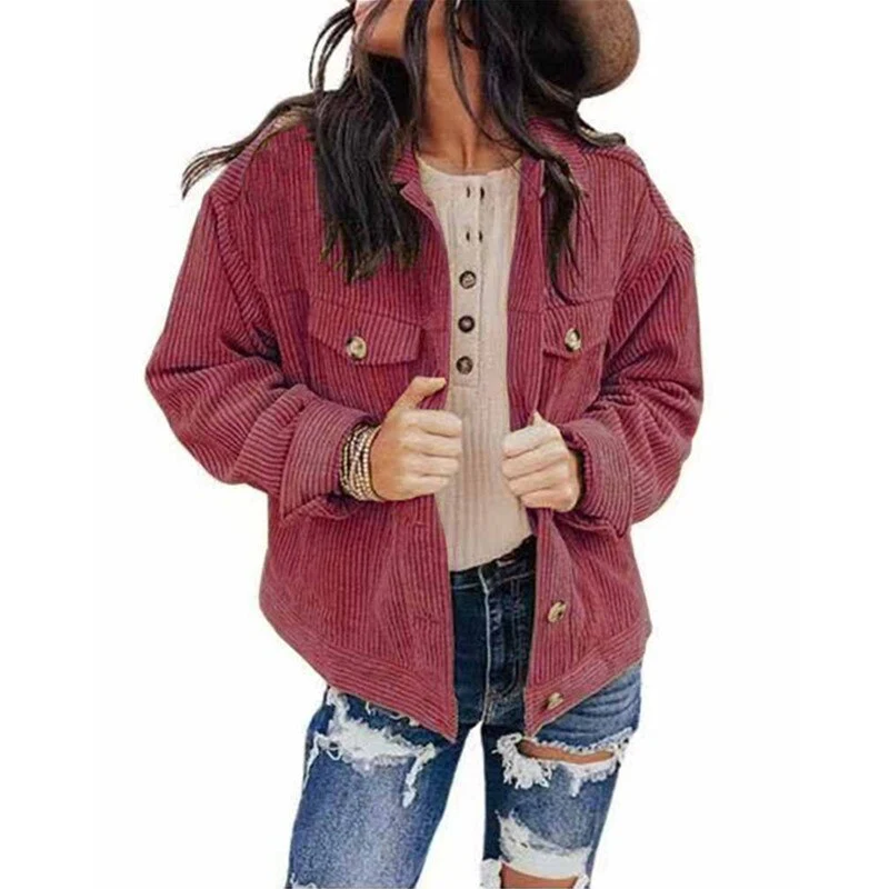 WW | Women's Cord Oversized Look Jacket With Buttons And Breast Pockets