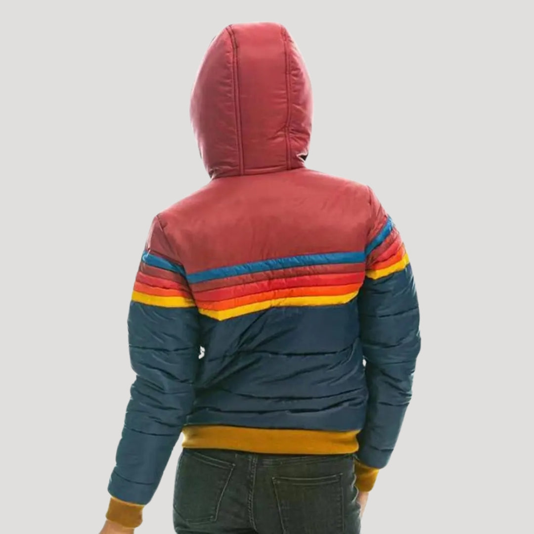 WW | Damen Winter Retro Pufferjacke – Kapuzen Farbblockmantel