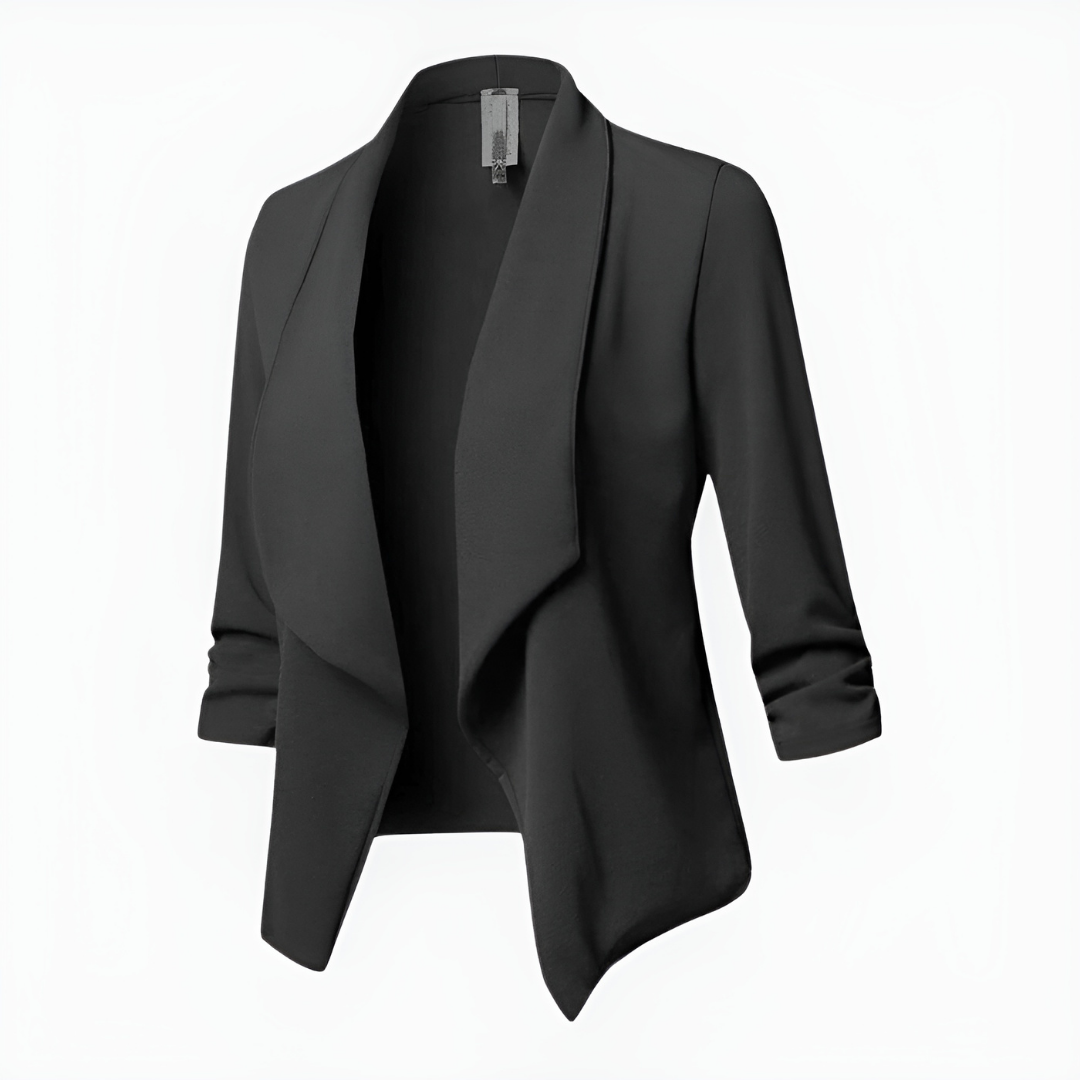 WW | Draped Offene Front-Blazer - Leichte Arbeitsjacke - 3/4 Ärmel Blazer