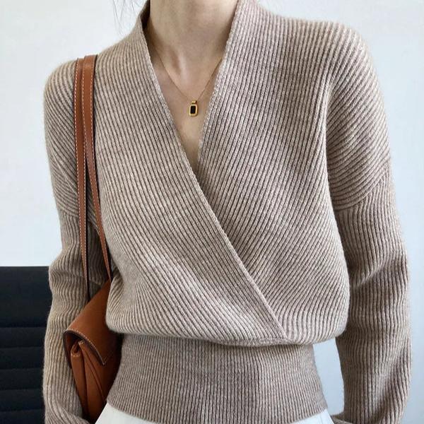 WW | Classic Autumn Wrap Sweater with Statement Neckline for Women
