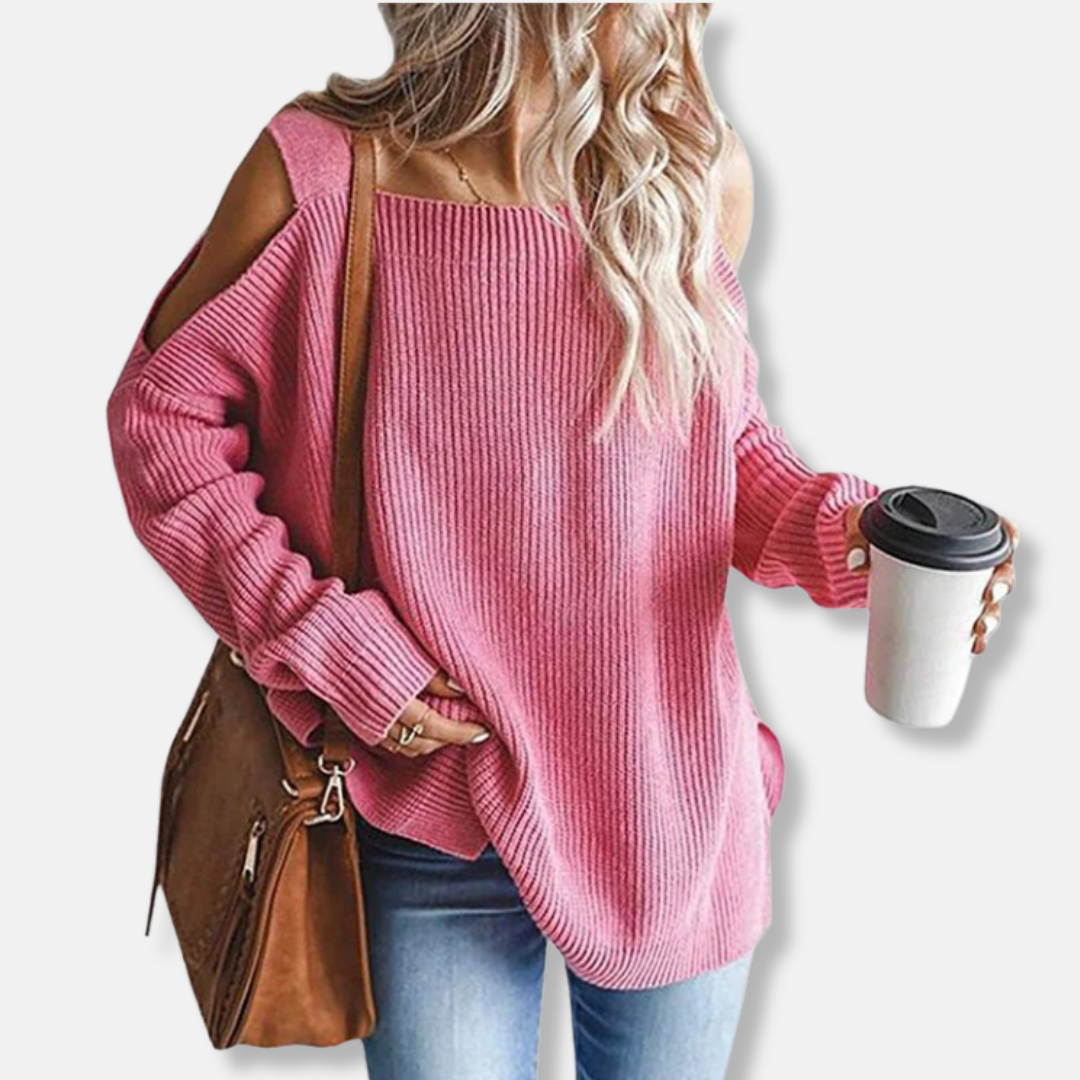 WW | Sweatshirt - Offene Schulter Strick - Lockere Passform - Strukturierter Stoff