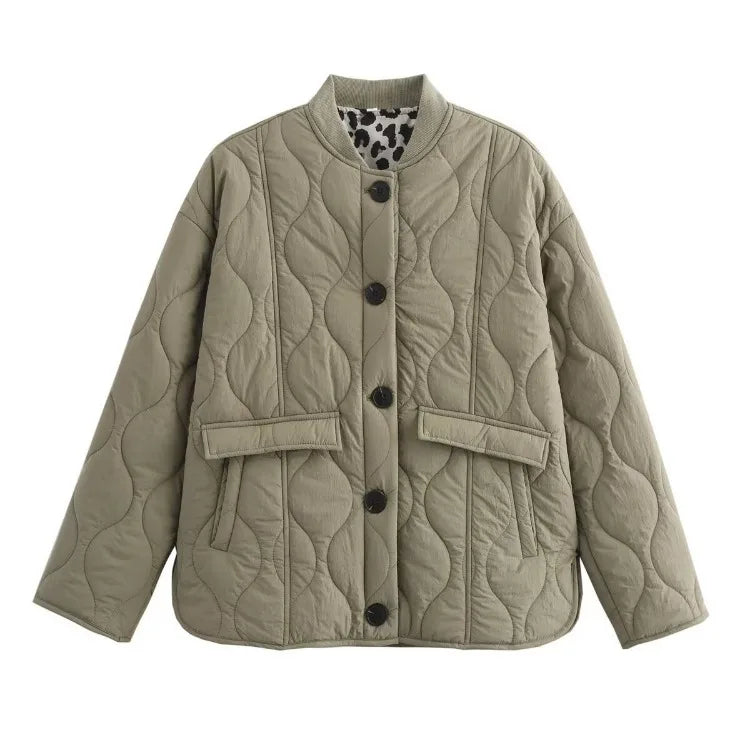 WW | Quilted padded jacket for women with leopard print lining