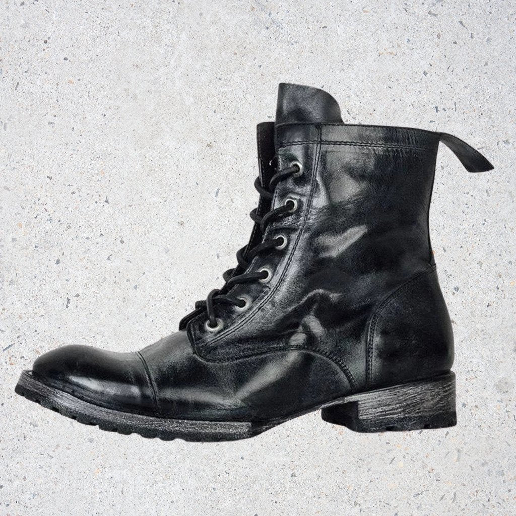 WW | Retro Lederstiefel Mit Schnürsenkeln
