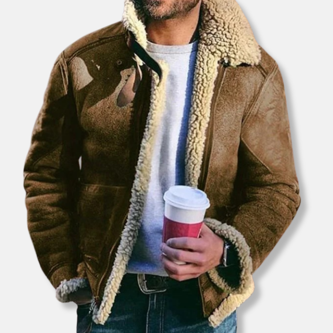 WW | Wildleder Aviatorjacke - Mit Schaffell gefütterte Kragenjacke