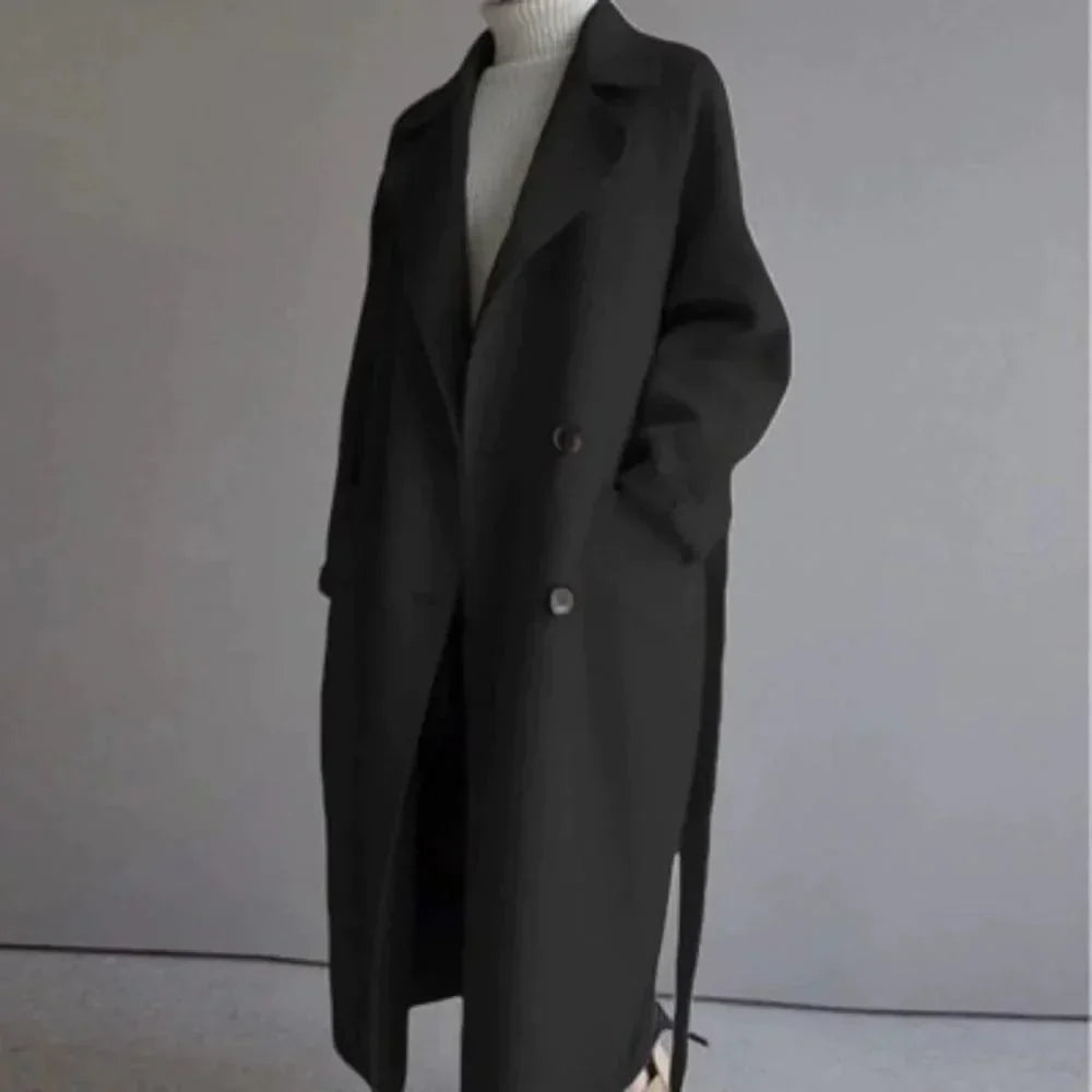 WW | Lange Wolljacke Klassische Passform Doppelreihig Mit Gürtel Elegantes Design