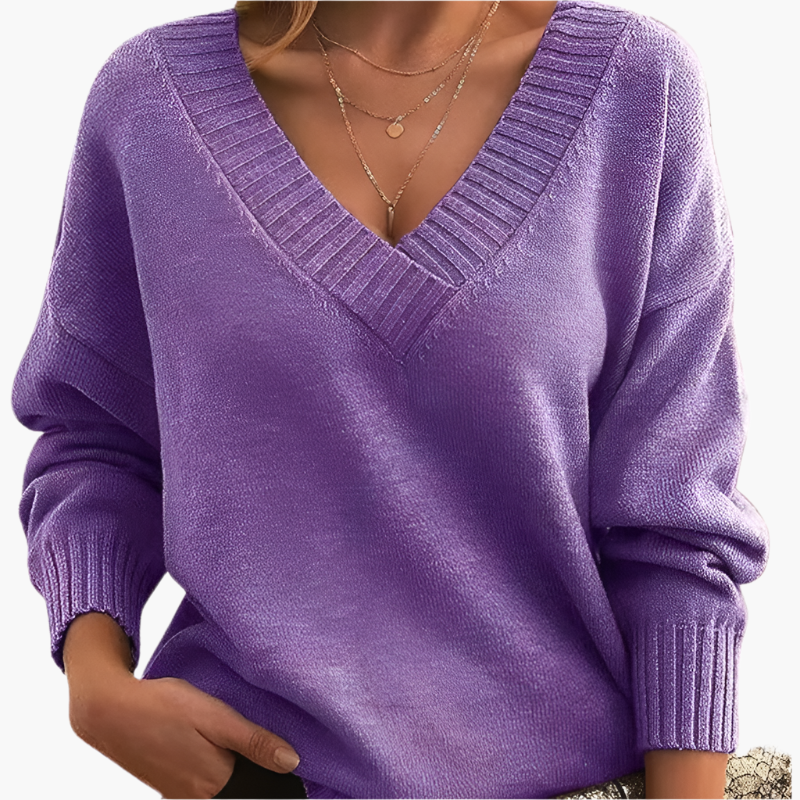 WW | V-Ausschnitt Pullover - Eleganter Strickpullover im Oversize-Stil für Alltag & Büro
