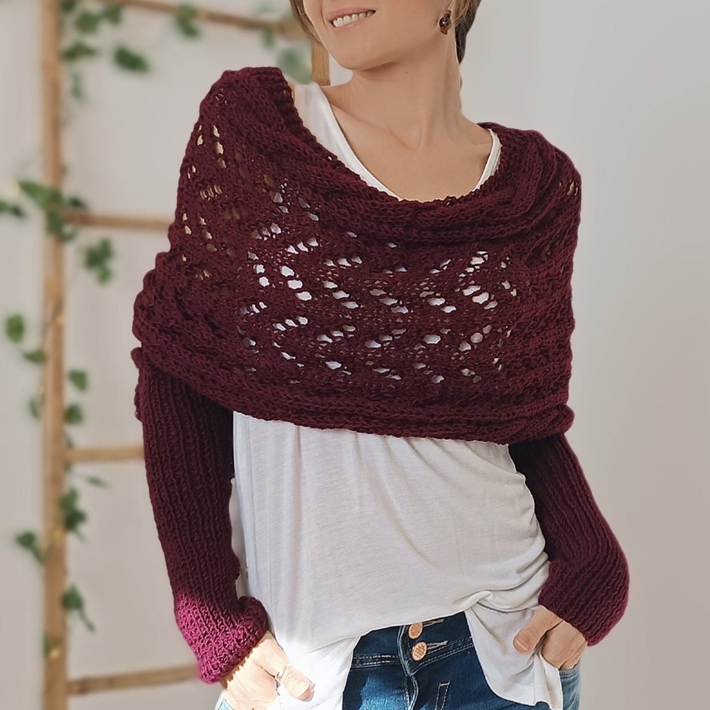 WW | Versatile Shawl with Sleeves and Braided Pattern
