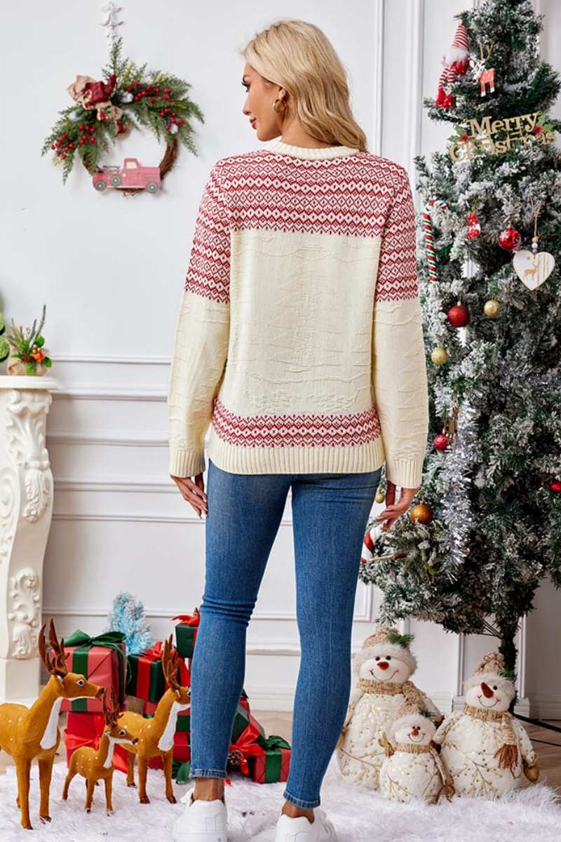 WW | Weihnachtlicher Rundhals bestickter Strickpullover