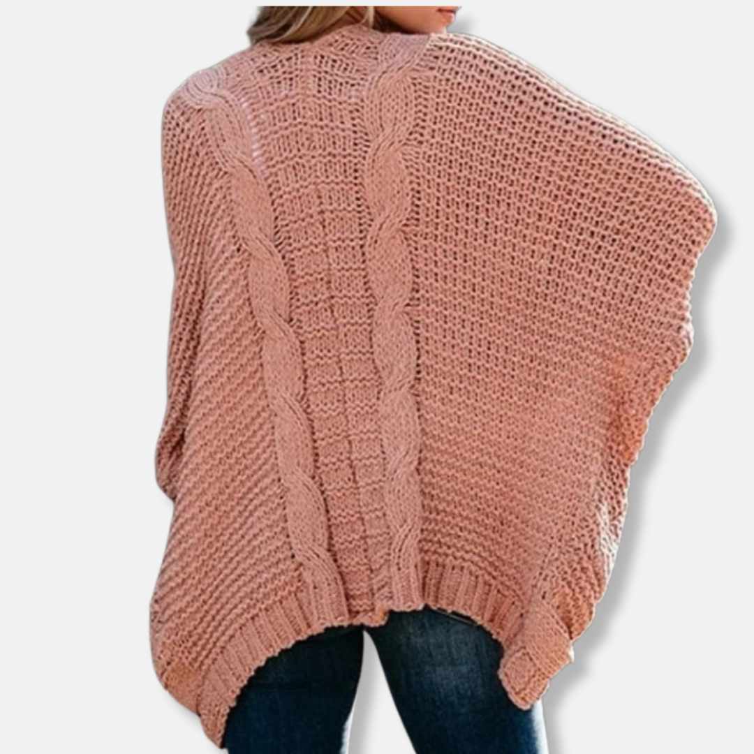 WW | Woll Übergroßer Cardigan - Gerippter Offener Fronttaschen Cardigan