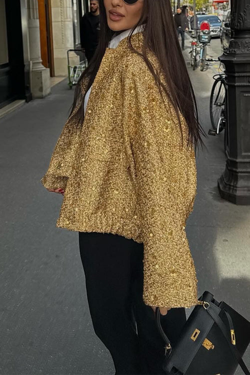 WW | Collar Zipper Pocket Sequin Jacket