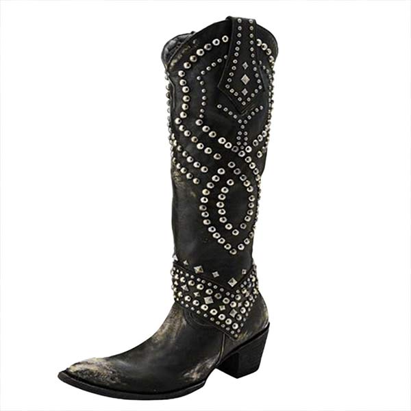 WW | High Boots With Metal Studs And Chunky Heel
