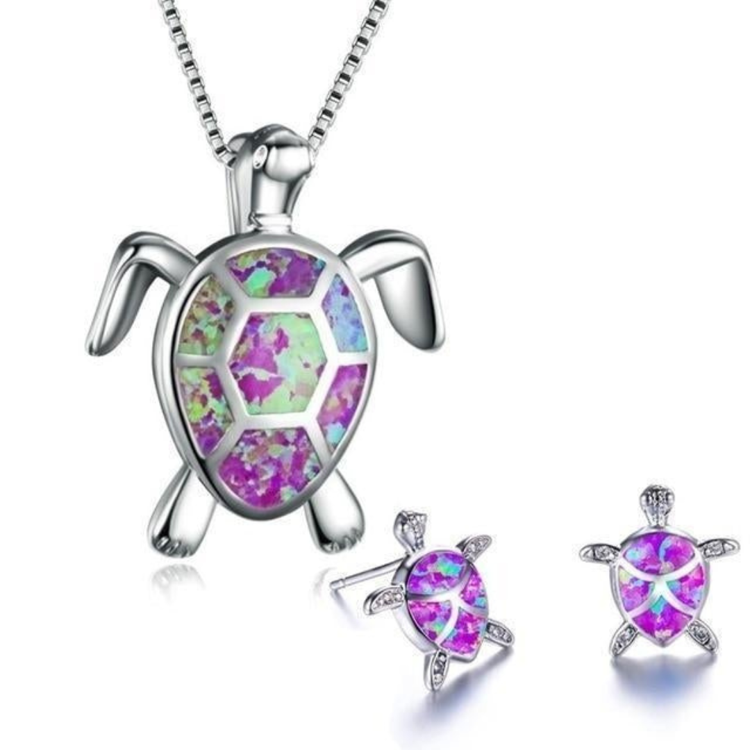 WW | Turtle Necklace + Earrings in Opal and Silver Silver