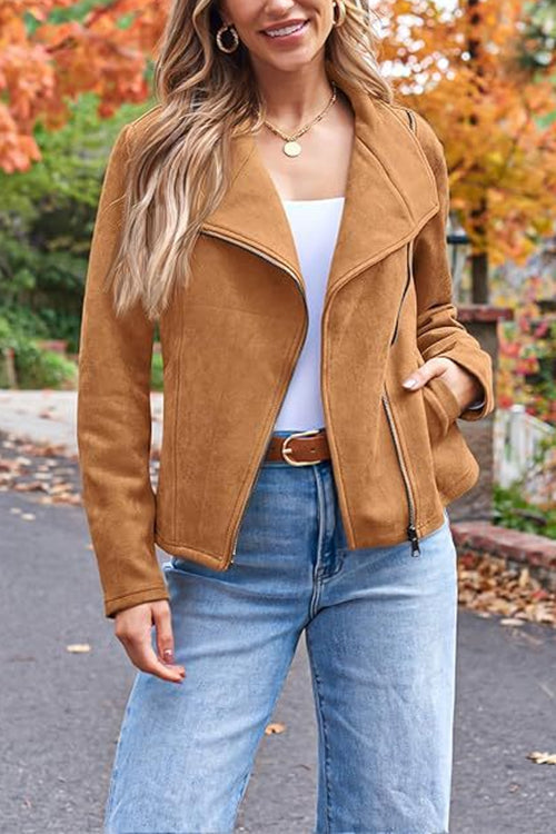 WW | With zipper, with pockets, faux-suede motorcycle jacket (in 7 colors)