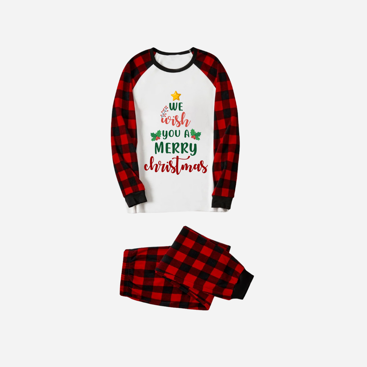 WW | Red And Black Checked Christmas Pyjama Set With "We Wish You A Merry Christmas" Text Print