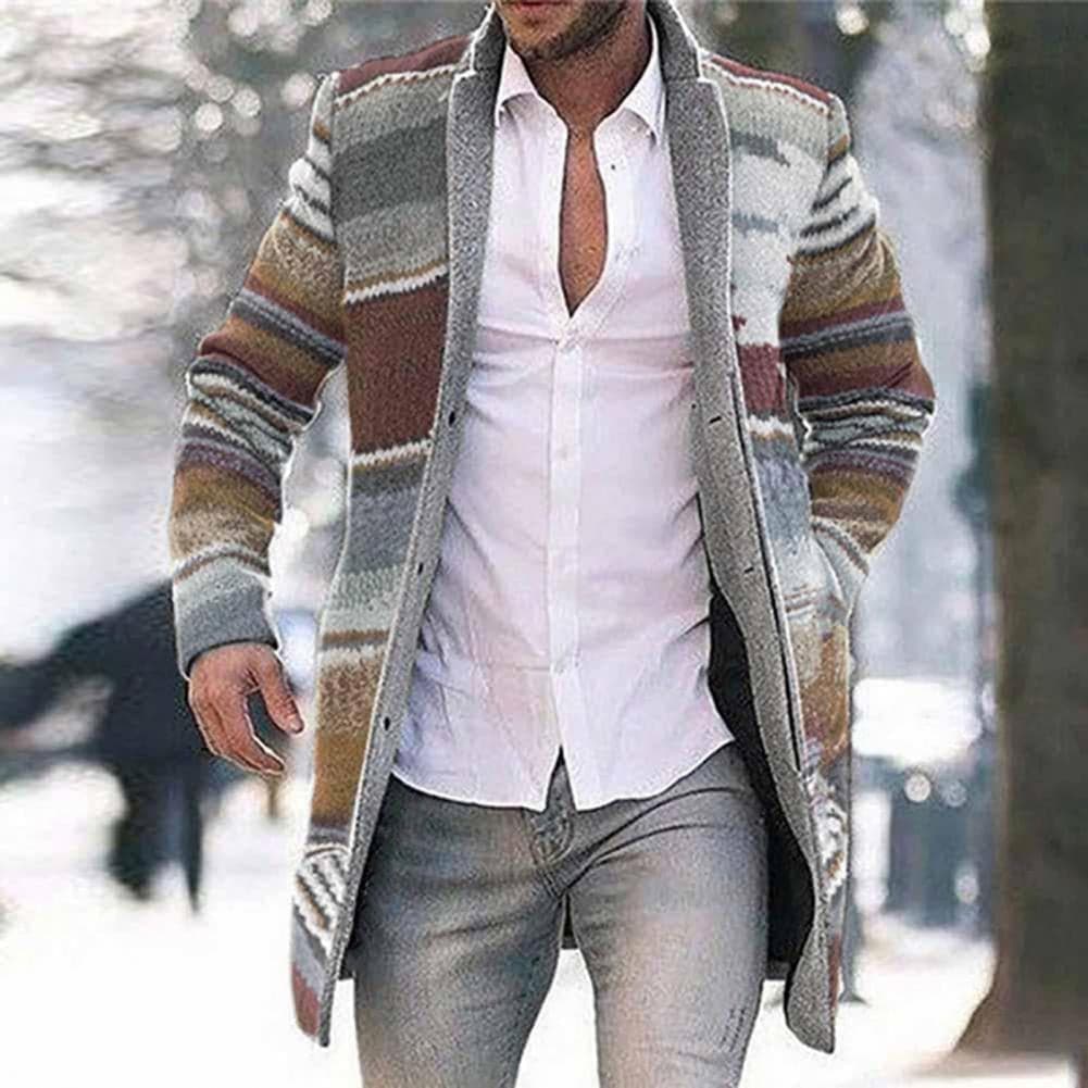 WW | Langer Mantel Gewebter Stoff Slim Fit Offene Vorderseite Einzigartiges Musterdetail