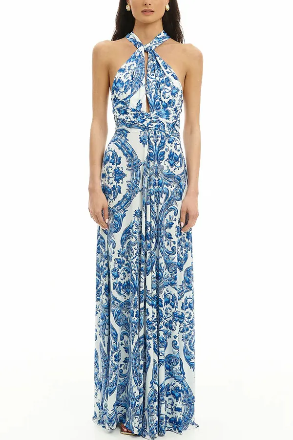 Hope - Beach dress with Greek pattern and cross-over straps