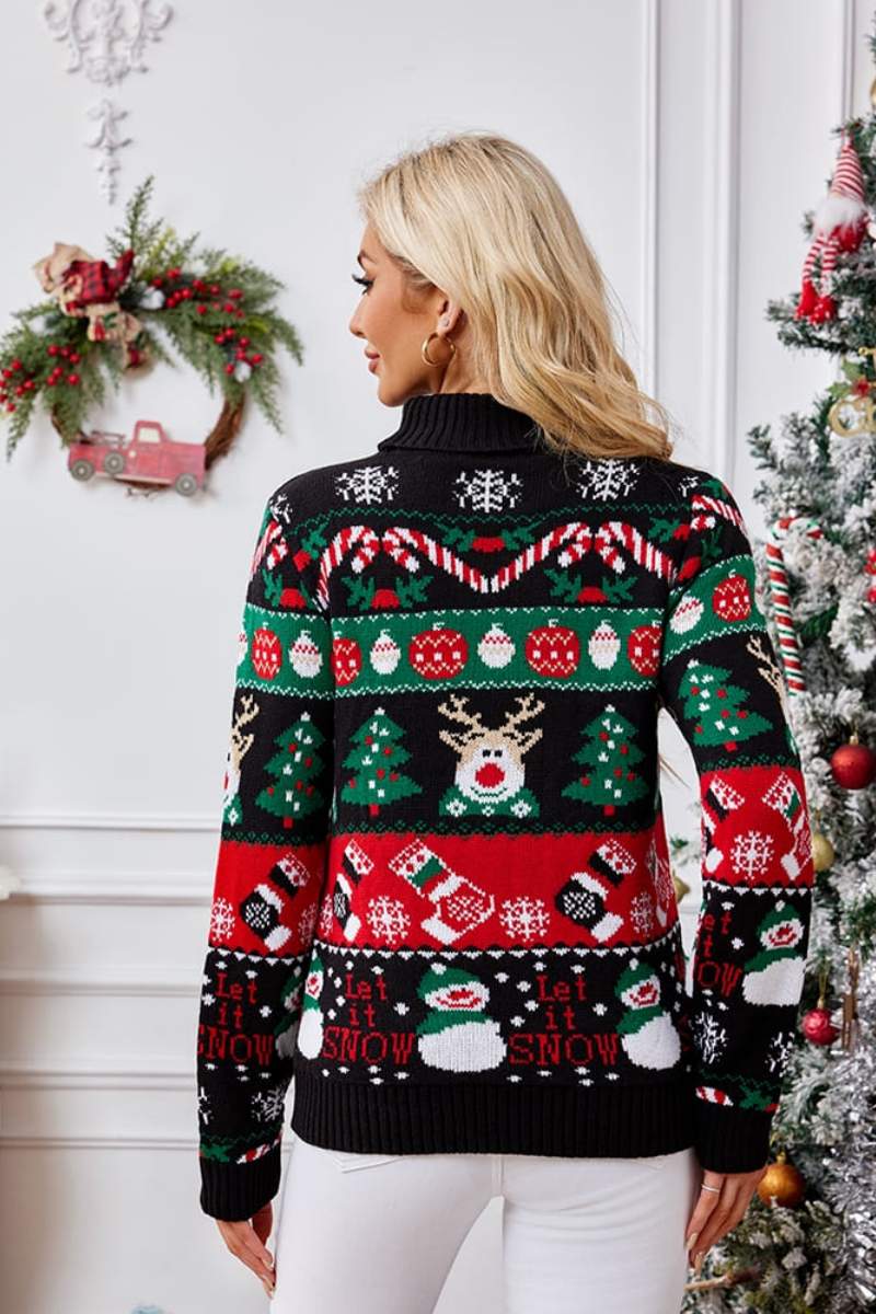 WW | Hoher Hals Weihnachten Schneemann Stickerei Pullover