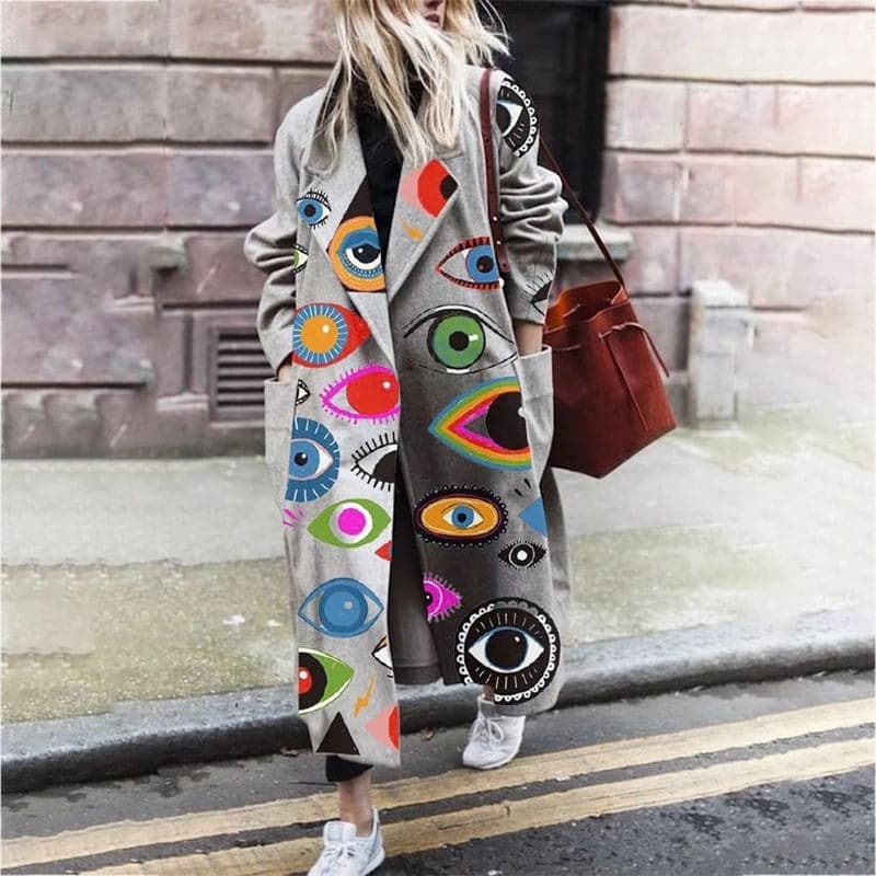 WW | Long wool coat with elegant design motifs
