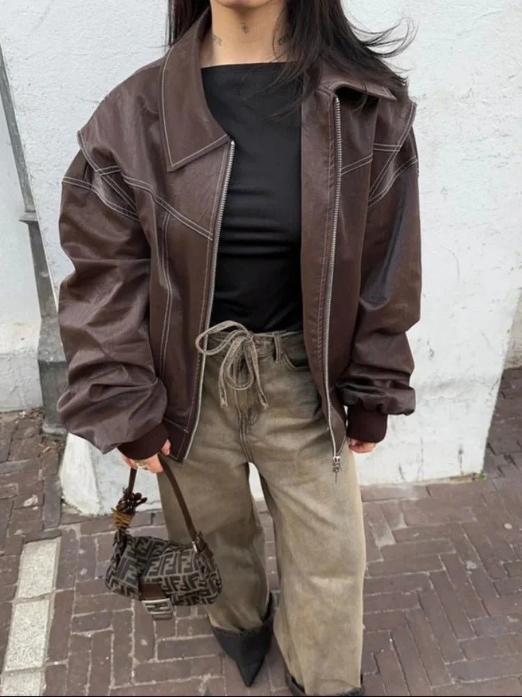 WW | Kunstleder Bomberjacke - Lockere Passform - Veganes Leder - Streetwear-Essential