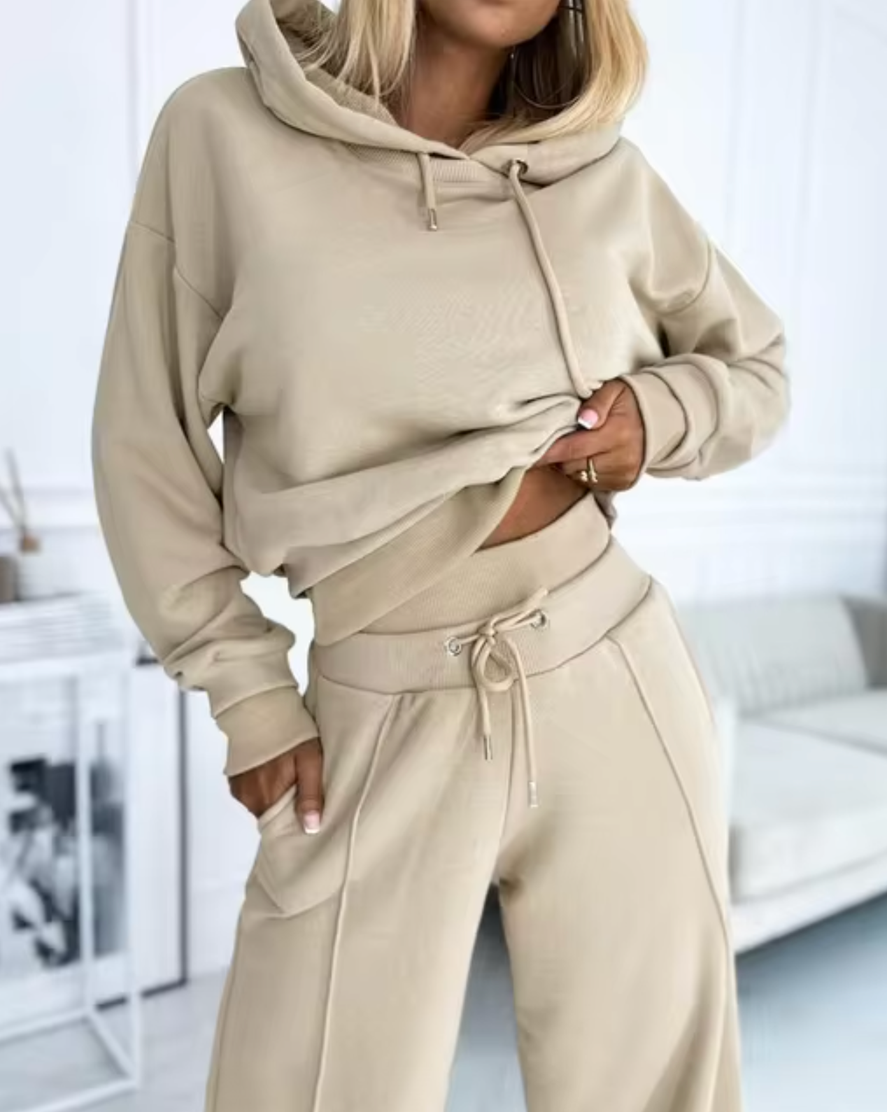 WW | Zweiteiliger Kapuzenpullover Und Hosenanzug Mit Weitem Bein