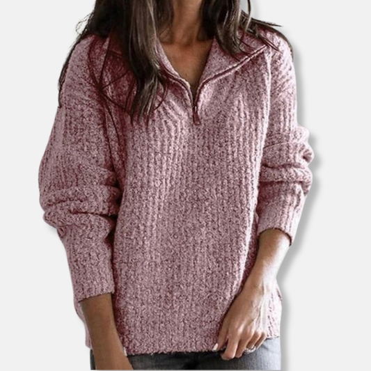 WW | Geripptes Halb-Reißverschluss-Kragenpullover - Solider Lässiger Schnitt Pullover