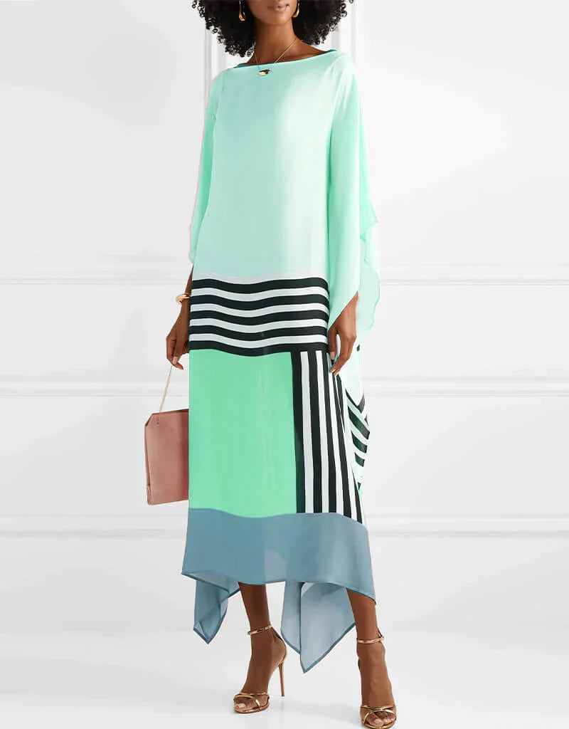 Modern Midi Dress in Batwing Style with Elegant Geometric Pattern