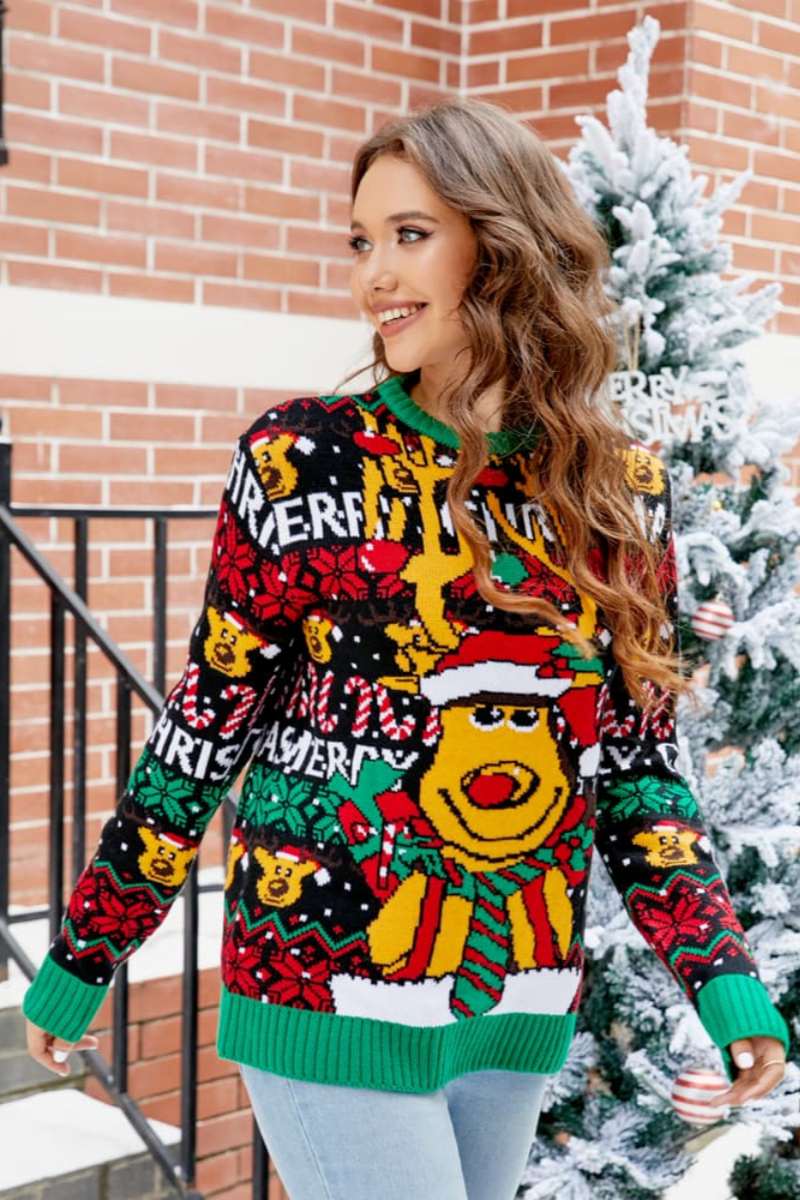 WW | Weihnachts Cartoon Rentier Strickpullover