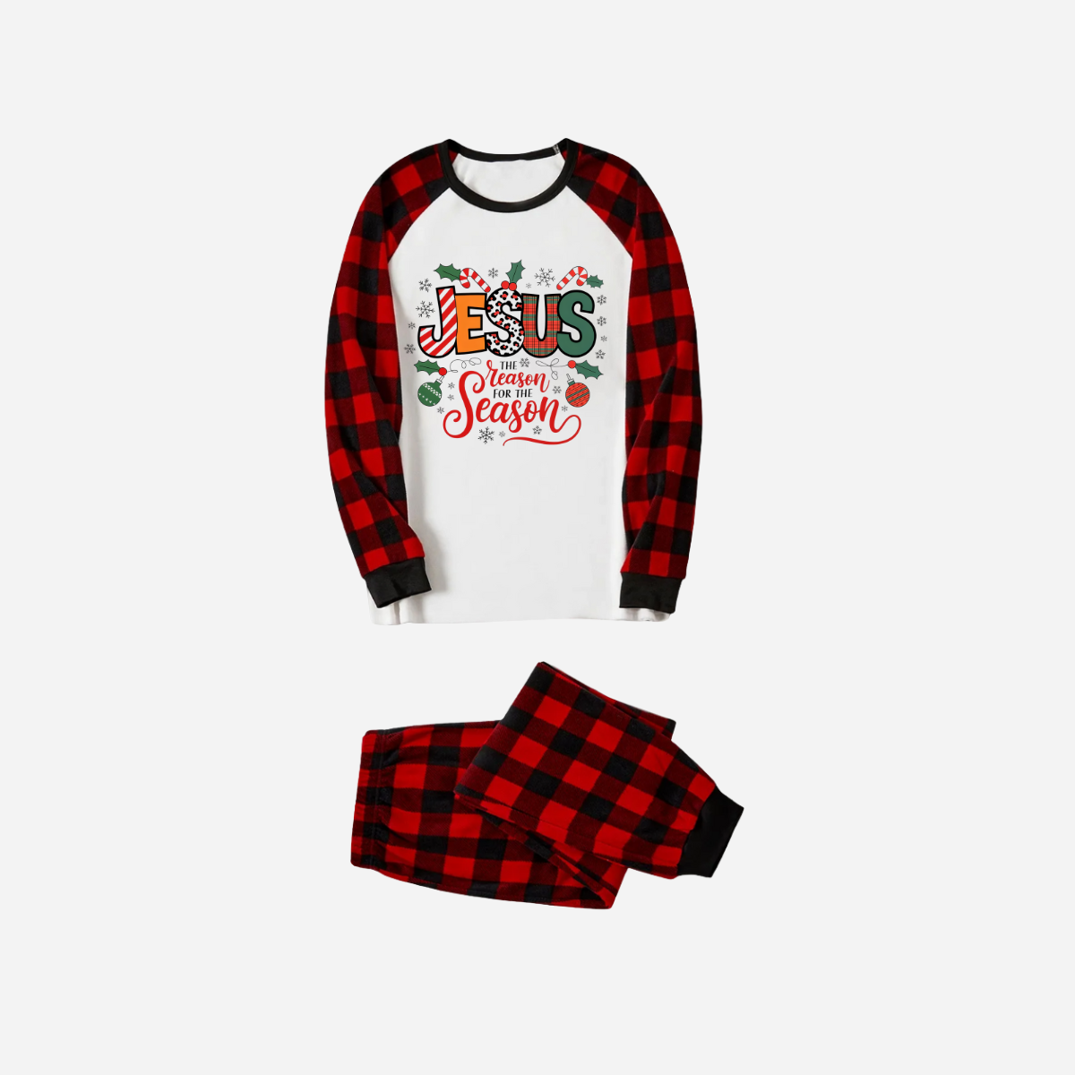 WW | "Jesus Is The Reason For The Season" Matching Christmas Pajama Set - Black And Red Plaid Pajamas