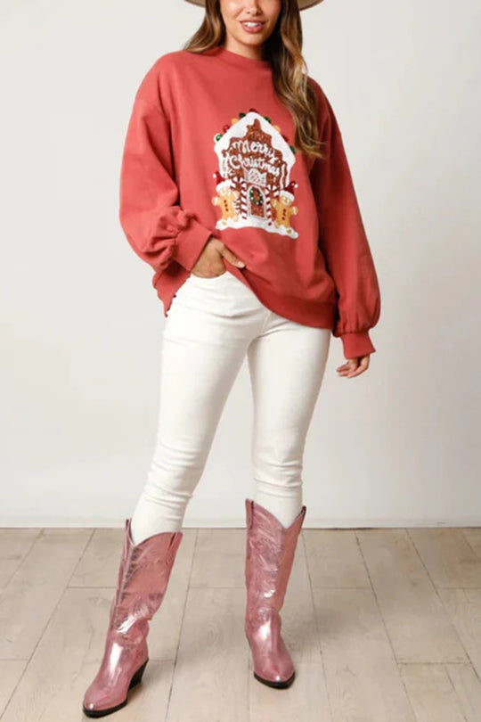 WW | Weihnachts Süßigkeitenhaus Pailletten Lässiger Lockere Pullover