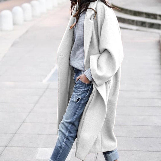 WW | Elegant Long Wool Casual Jacket with Pockets for Women